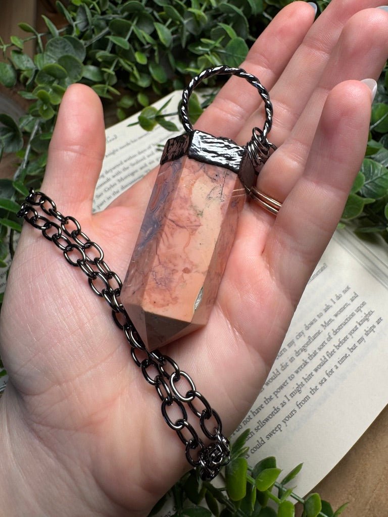 Flower Agate and Moonstone Statement Necklace | Copper Ashes