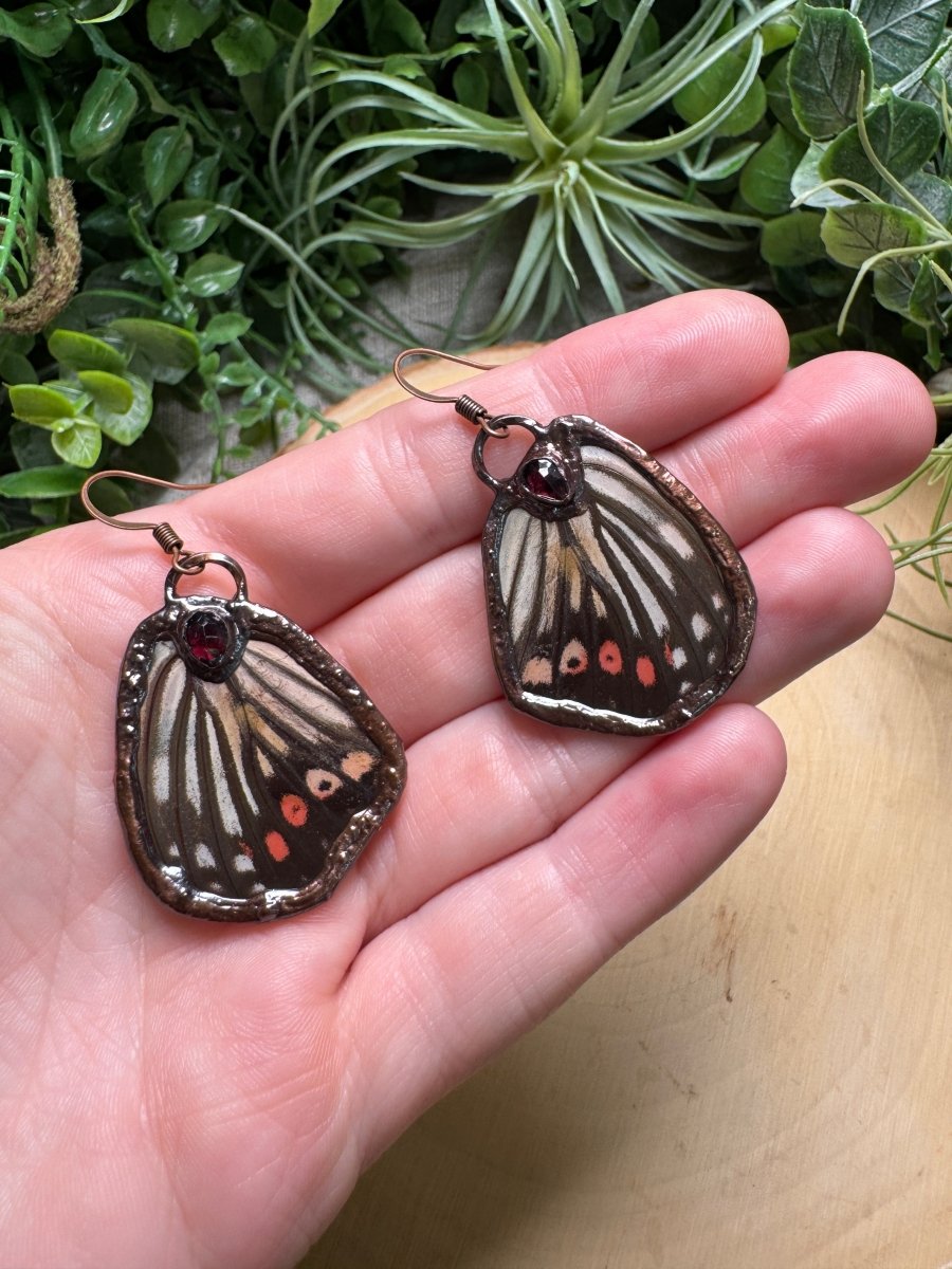 Garnet and Butterfly Wing Earrings | Copper Ashes