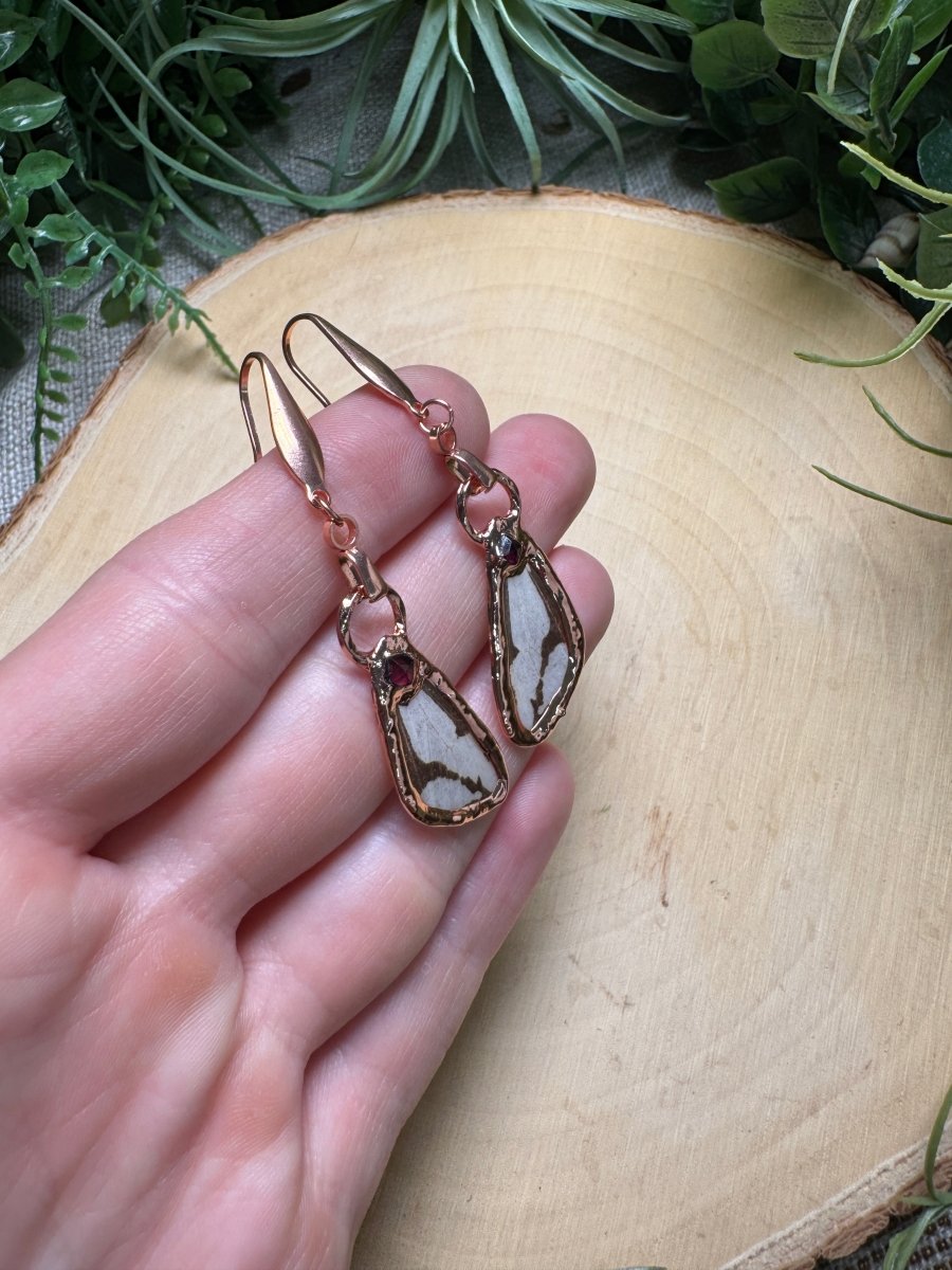 Garnet and Moth Wing Earrings | Copper Ashes