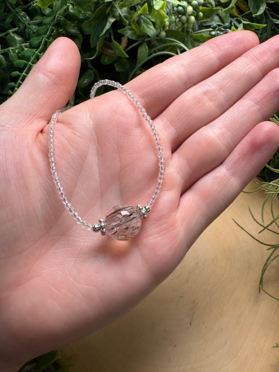 Gold Rutile Quartz and Quartz Beaded Choker Necklace (pre - loved) | Copper Ashes