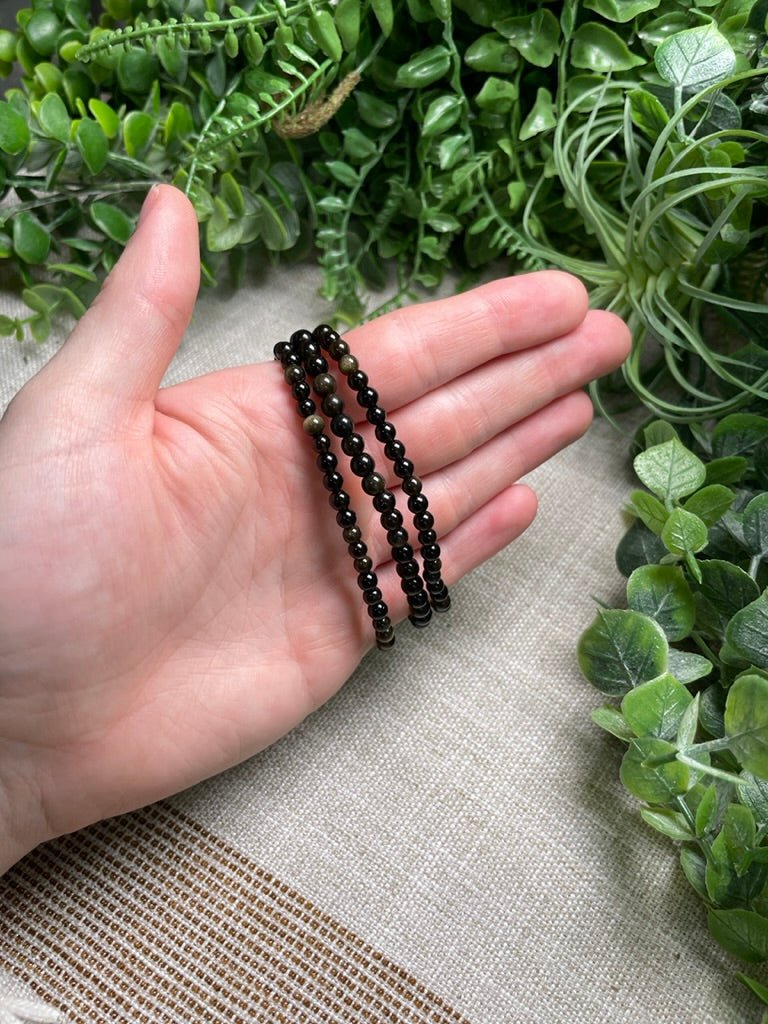 Gold Sheen Obsidian 4mm Beaded Bracelet | Copper Ashes