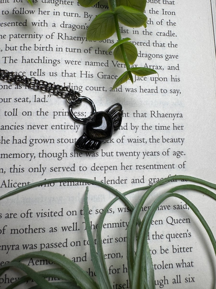 Gold Sheen Obsidian Angel Heart Necklace | Copper Ashes