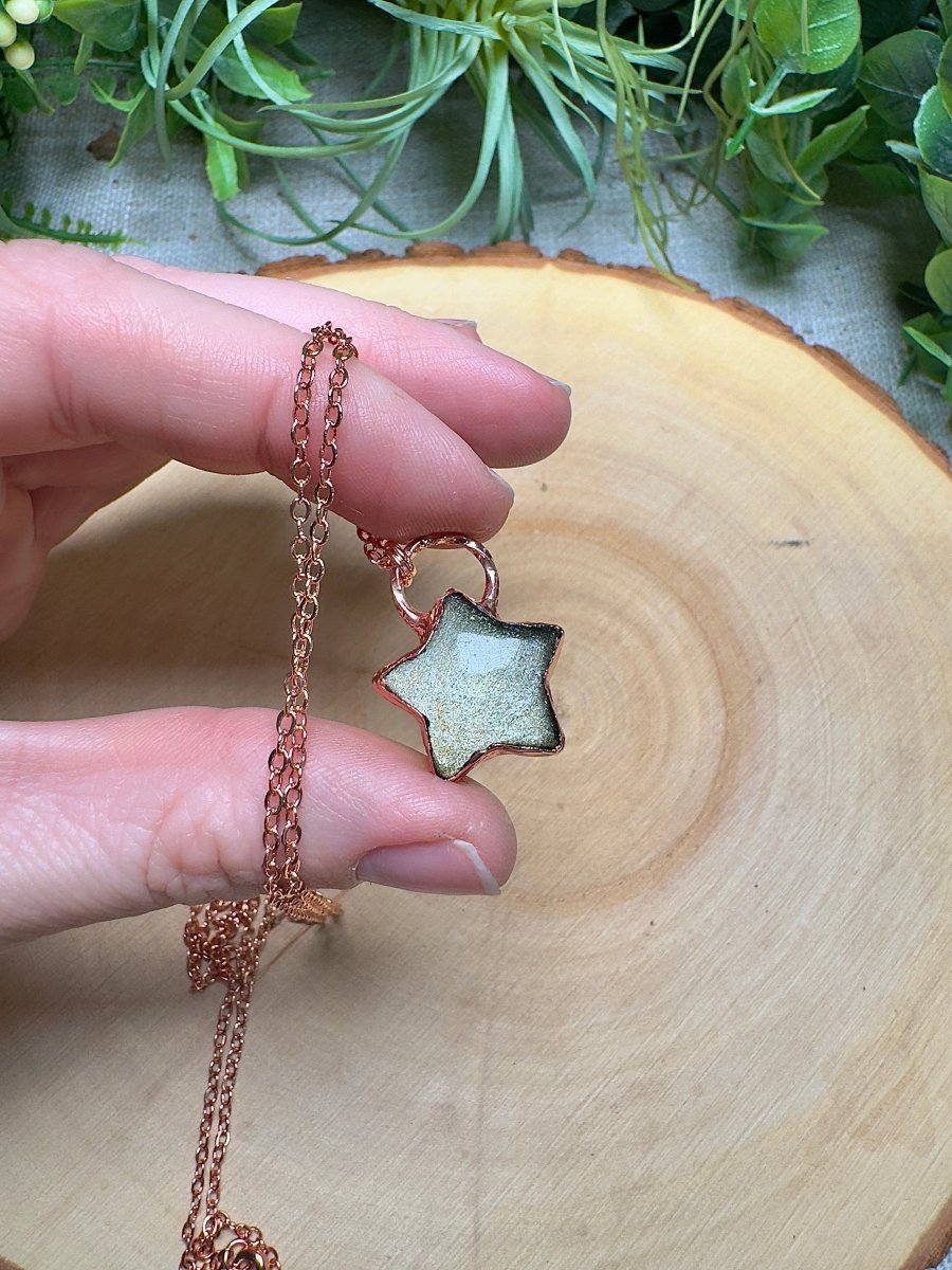 Gold Sheen Obsidian Star Necklace Copper Ashes