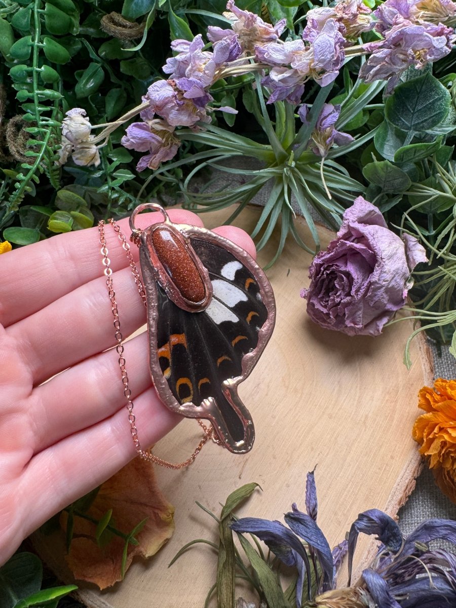Goldstone and Butterfly Wing Necklace | Copper Ashes