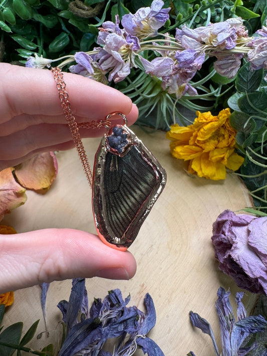 Grape Agate and Butterfly Wing Necklace | Copper Ashes