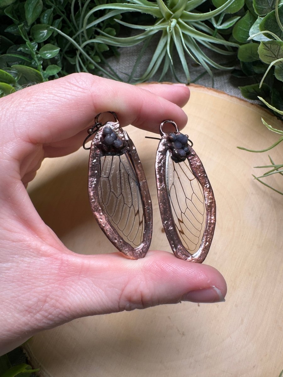 Grape Agate and Cicada Wing Earrings | Copper Ashes