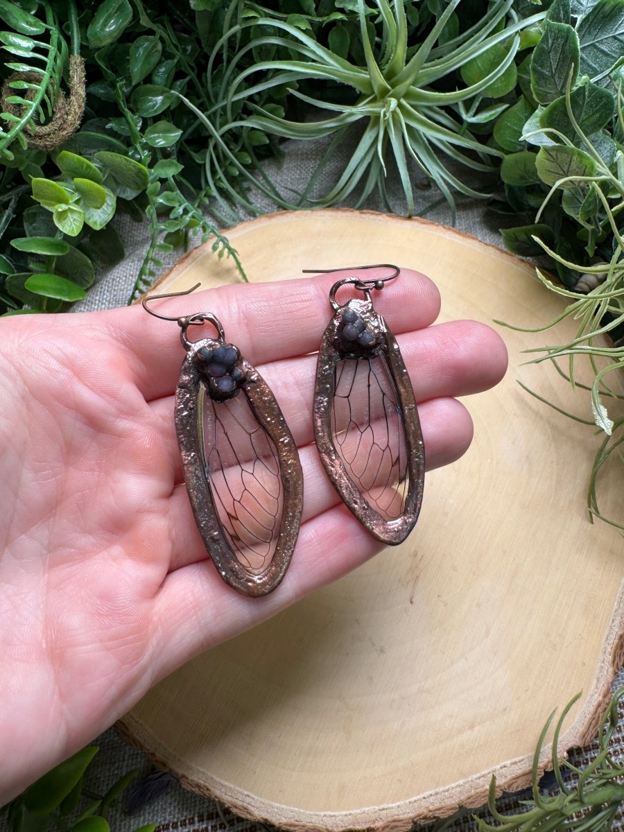 Grape Agate and Cicada Wing Earrings | Copper Ashes