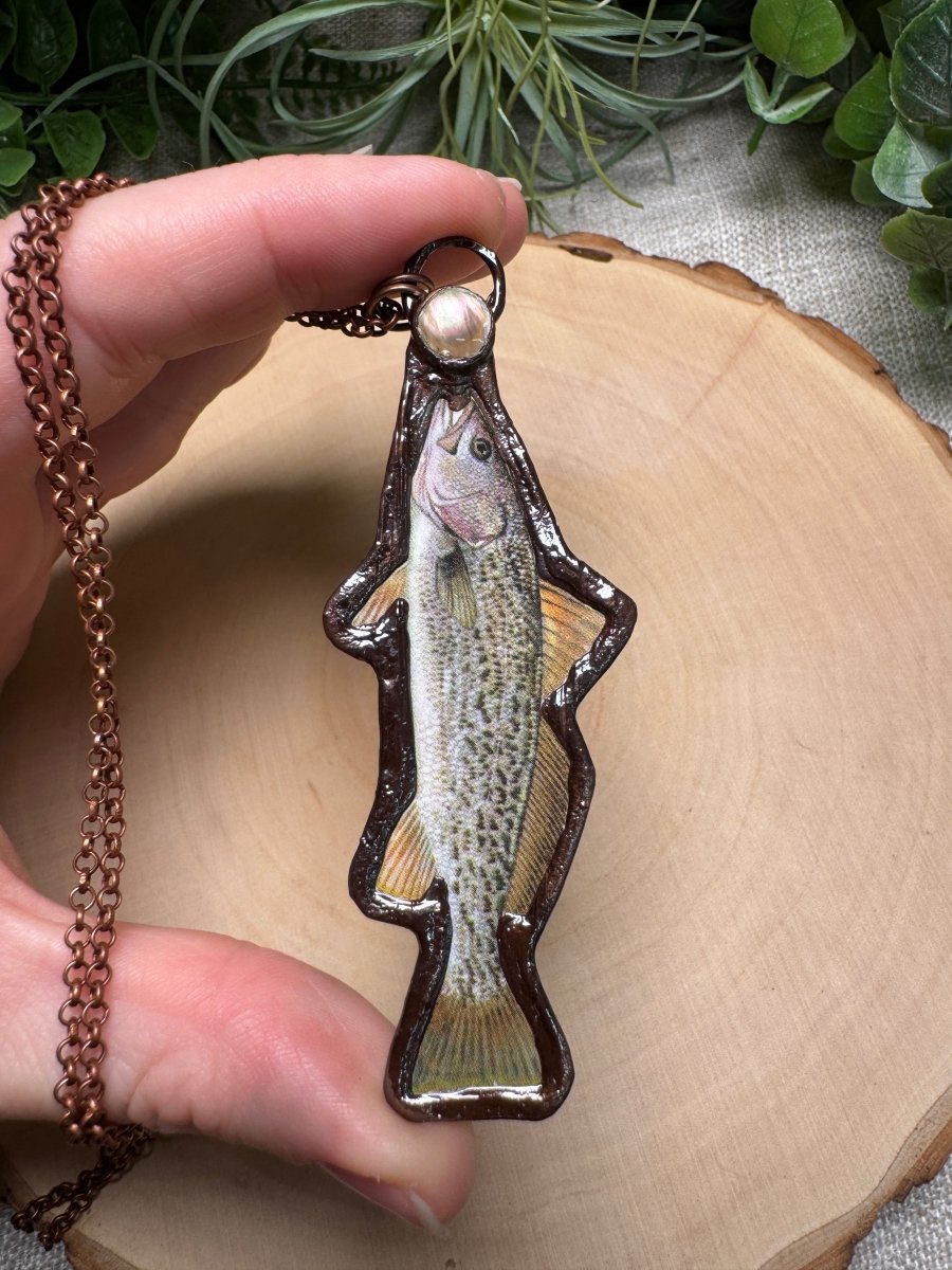Gray Trout and Shell Necklace | Copper Ashes