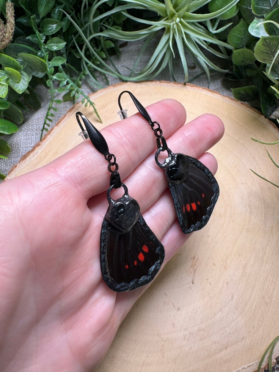 Hypersthene Heart and Butterfly Wing Earrings | Copper Ashes