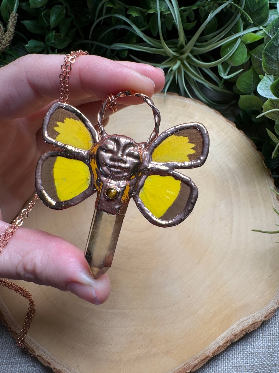 Isla - Tigers Eye, Quartz, and Butterfly Wing Necklace | Copper Ashes