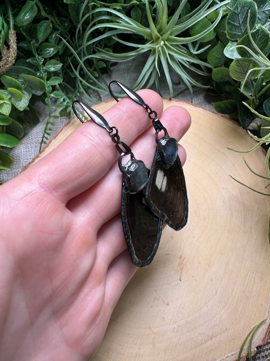 Labradorite and Butterfly Wing Earrings | Copper Ashes