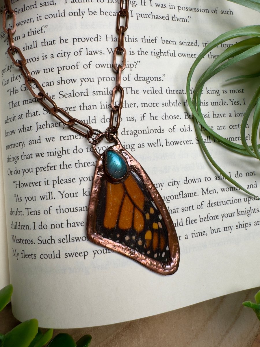 Labradorite and Butterfly Wing Necklace | Copper Ashes