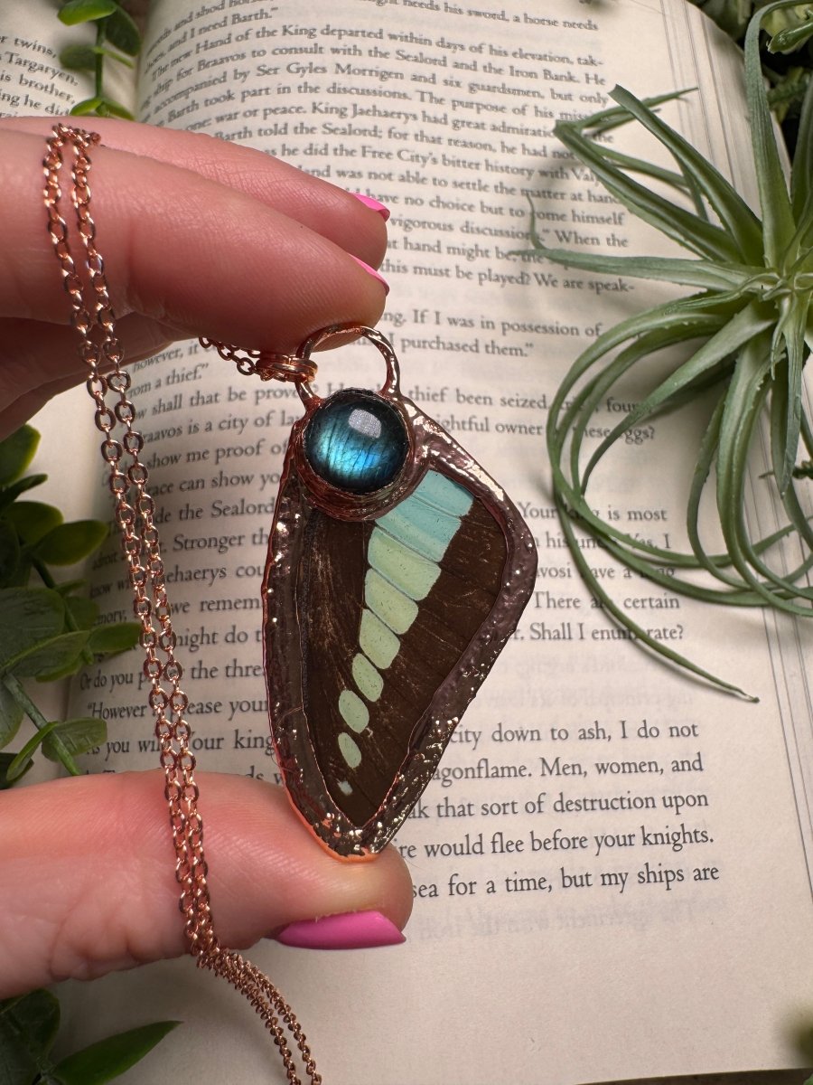 Labradorite and Butterfly Wing Necklace | Copper Ashes