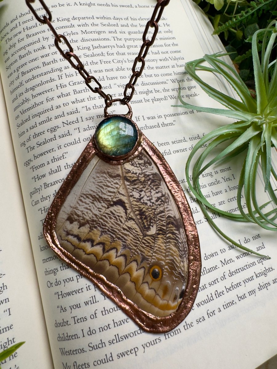 Labradorite and Giant Moth Wing Necklace (reversible) | Copper Ashes