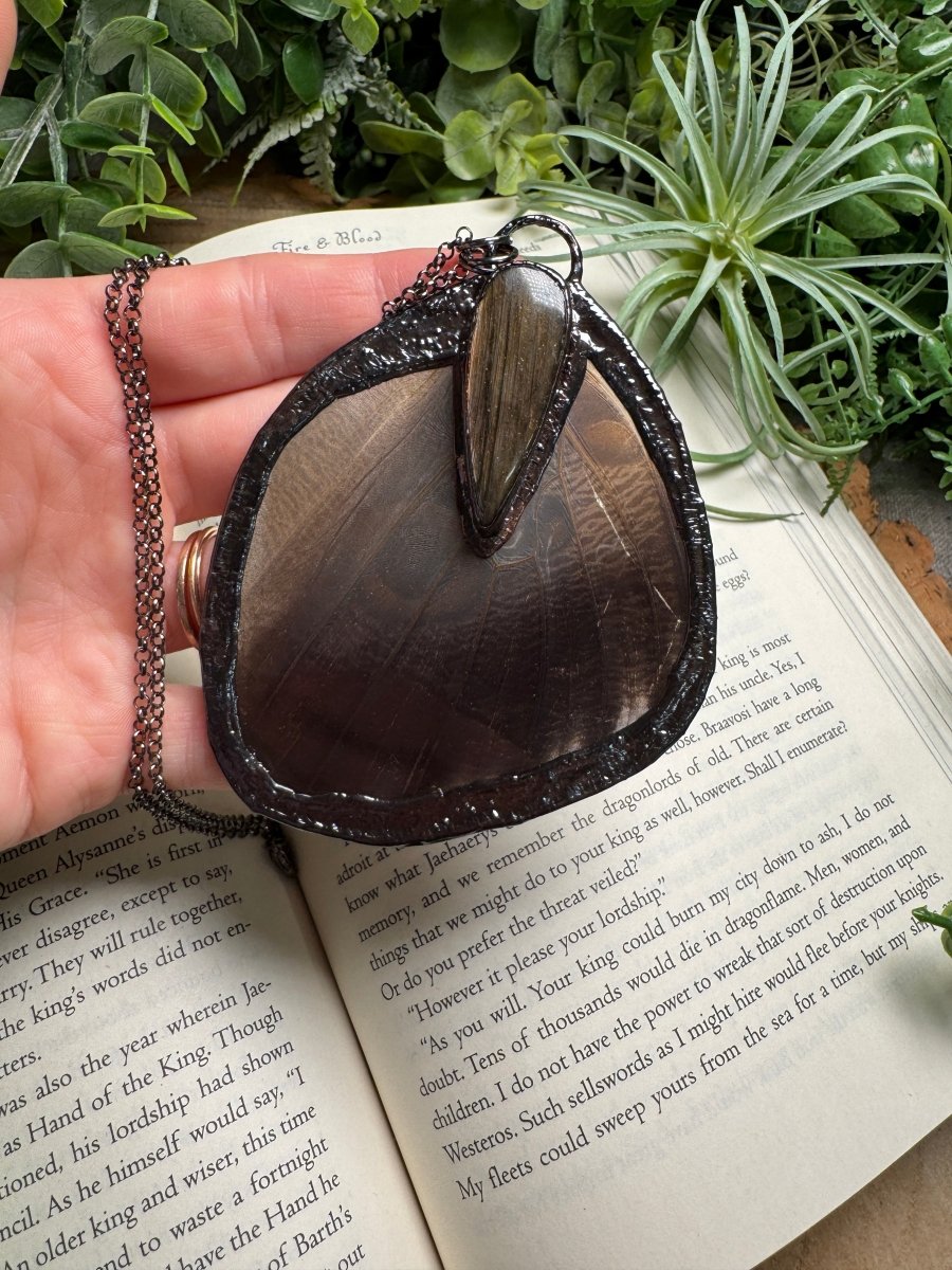 Labradorite and Giant Moth Wing Necklace (reversible) | Copper Ashes