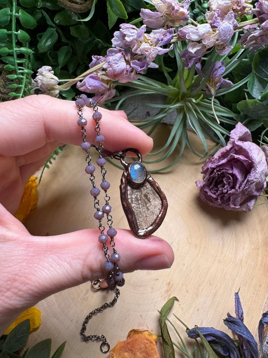 Labradorite and Moth Wing Necklace | Copper Ashes