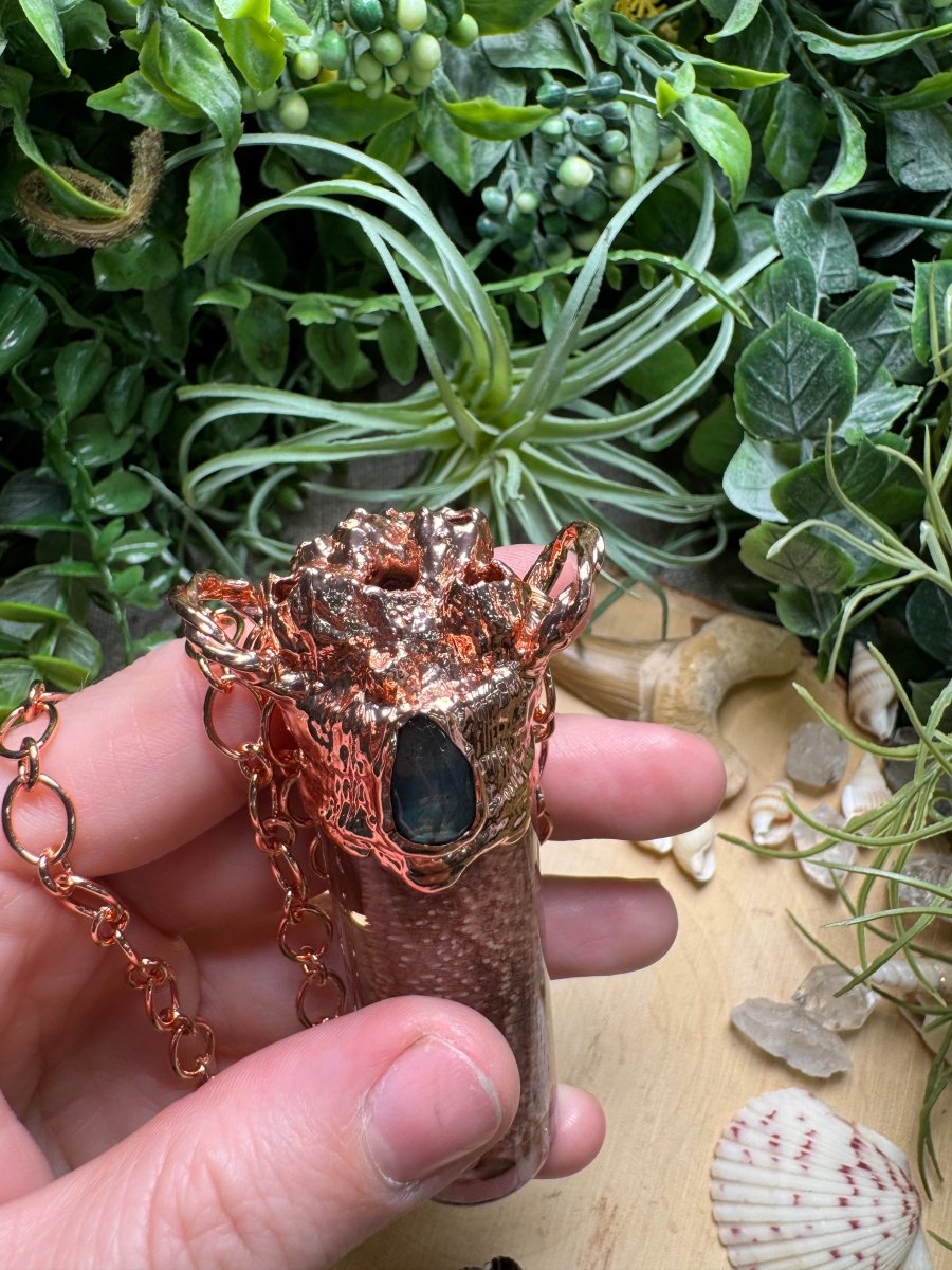 Labradorite, Barnacles, and Starfish Arm Oddity Vial Necklace | Copper Ashes