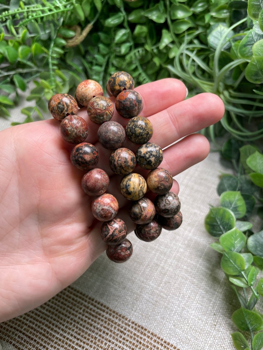Leopard Skin Jasper 12mm Beaded Bracelet | Copper Ashes