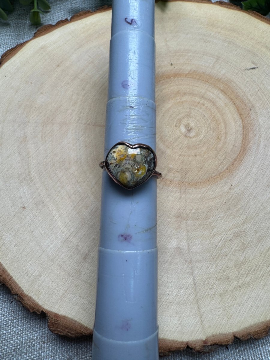 Leopard Skin Jasper Heart Ring Size 7 | Copper Ashes