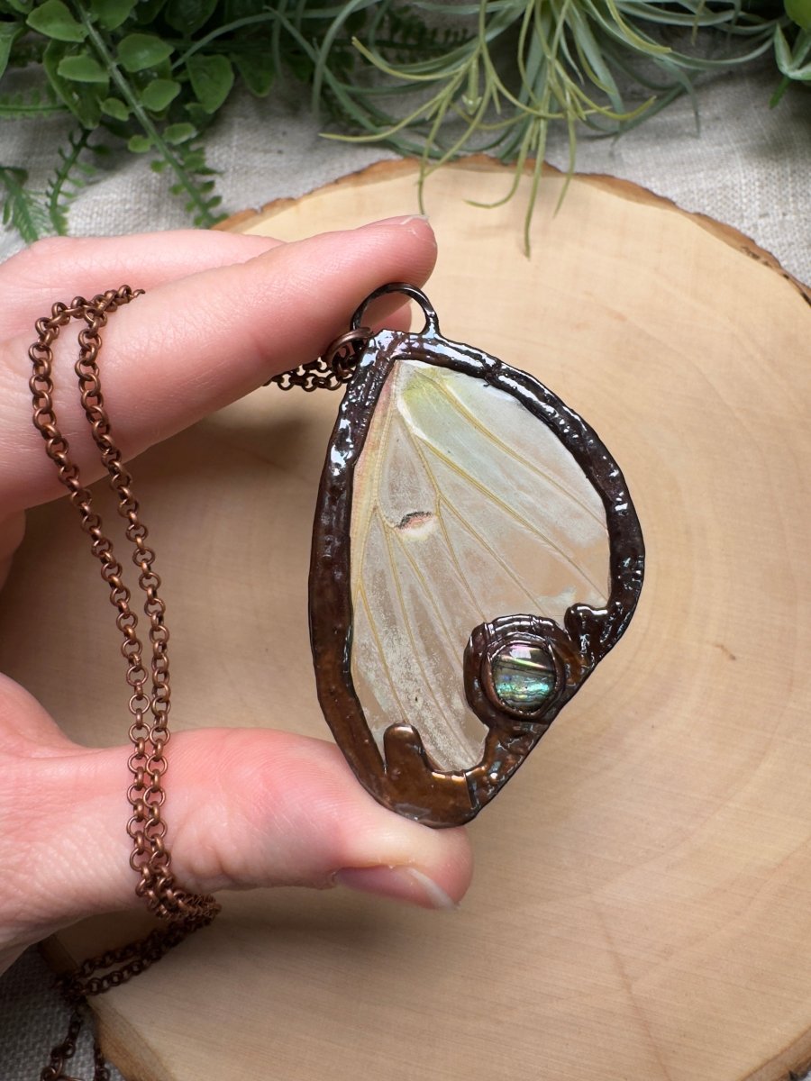 Luna Moth Wing and Abalone Necklace | Copper Ashes