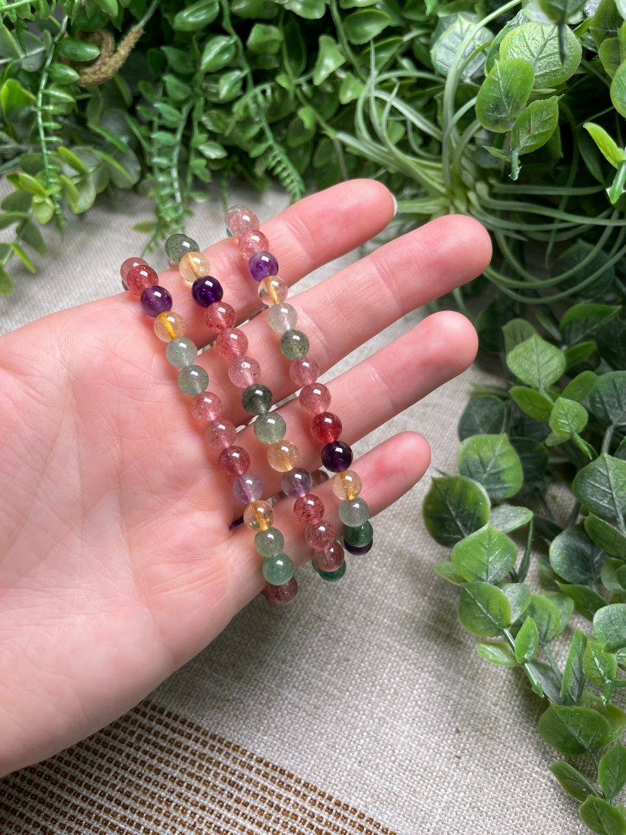 Mixed Strawberry Quartz 6mm Beaded Bracelet | Copper Ashes
