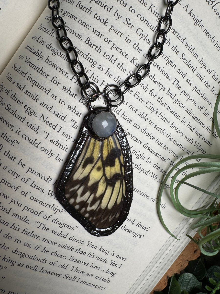 Moonstone and Butterfly Wing Necklace | Copper Ashes