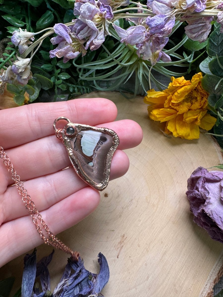 Moonstone and Butterfly Wing Necklace | Copper Ashes