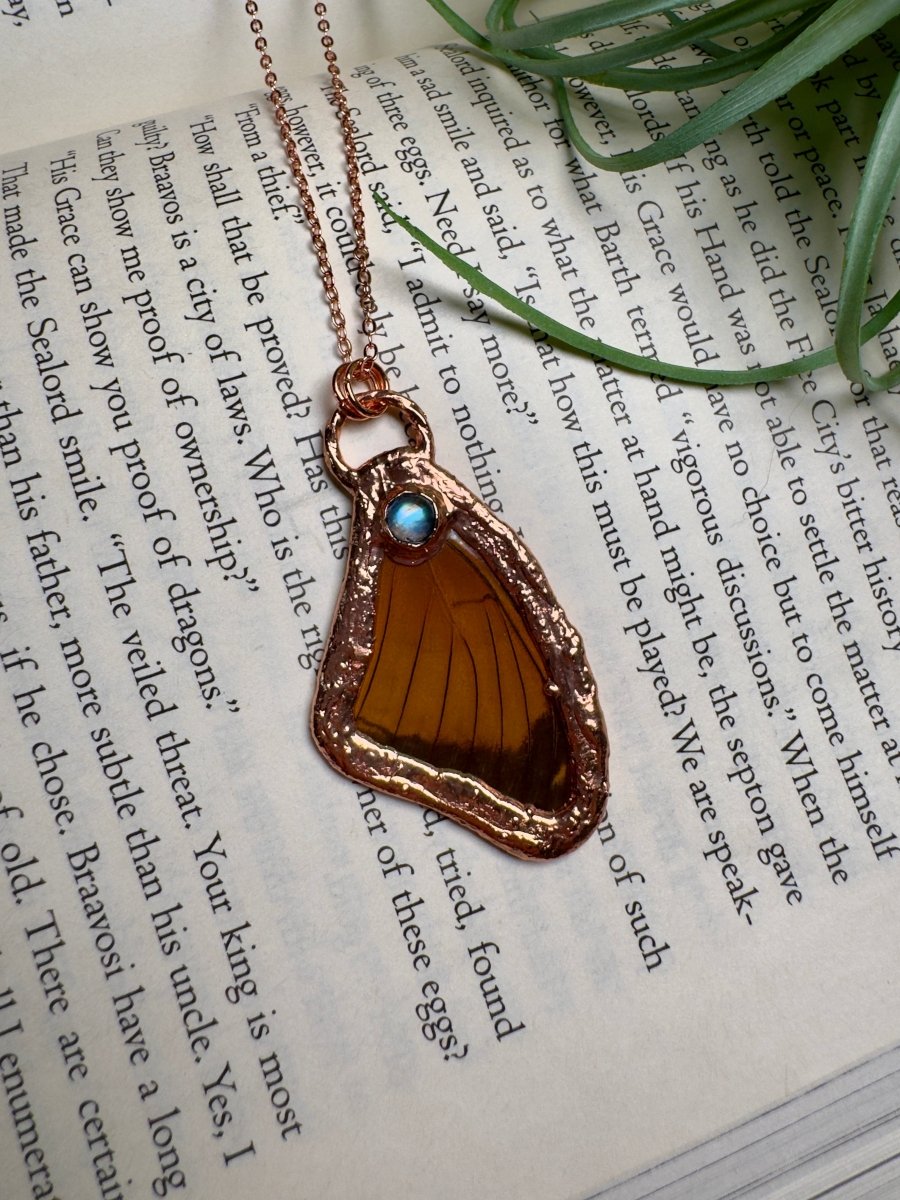 Moonstone and Butterfly Wing Necklace | Copper Ashes