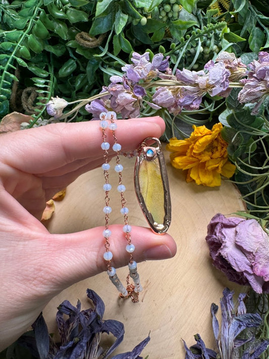 Moonstone and Grasshopper Wing Necklace | Copper Ashes