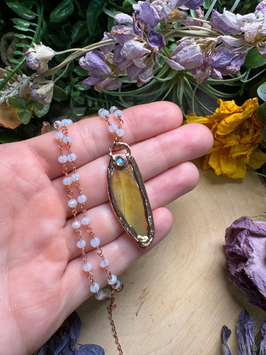 Moonstone and Grasshopper Wing Necklace | Copper Ashes