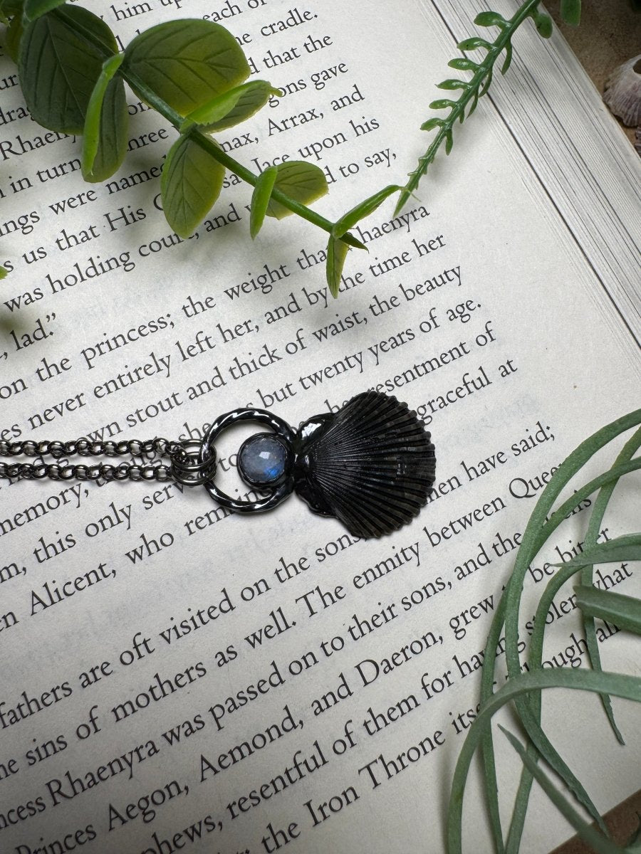 Moonstone and Scallop Shell Necklace | Copper Ashes