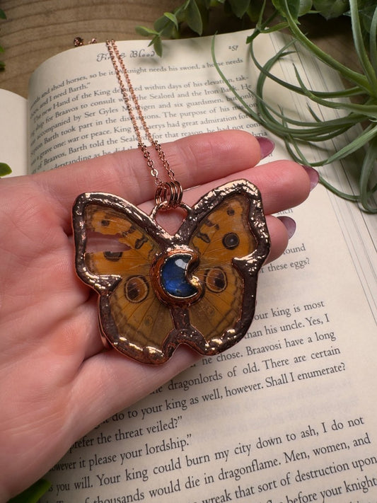 Moonstone Moon and Butterfly Wing Statement Necklace | Copper Ashes