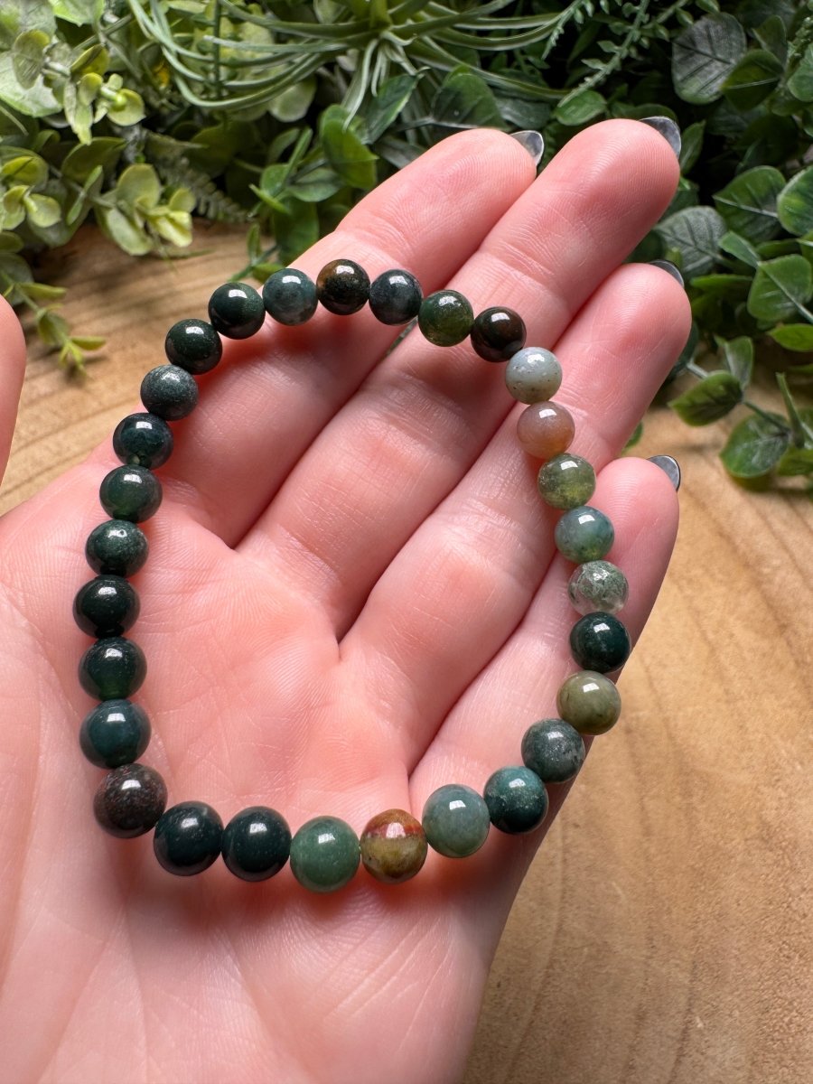Moss Agate Beaded Bracelet with 6mm Beads | Copper Ashes