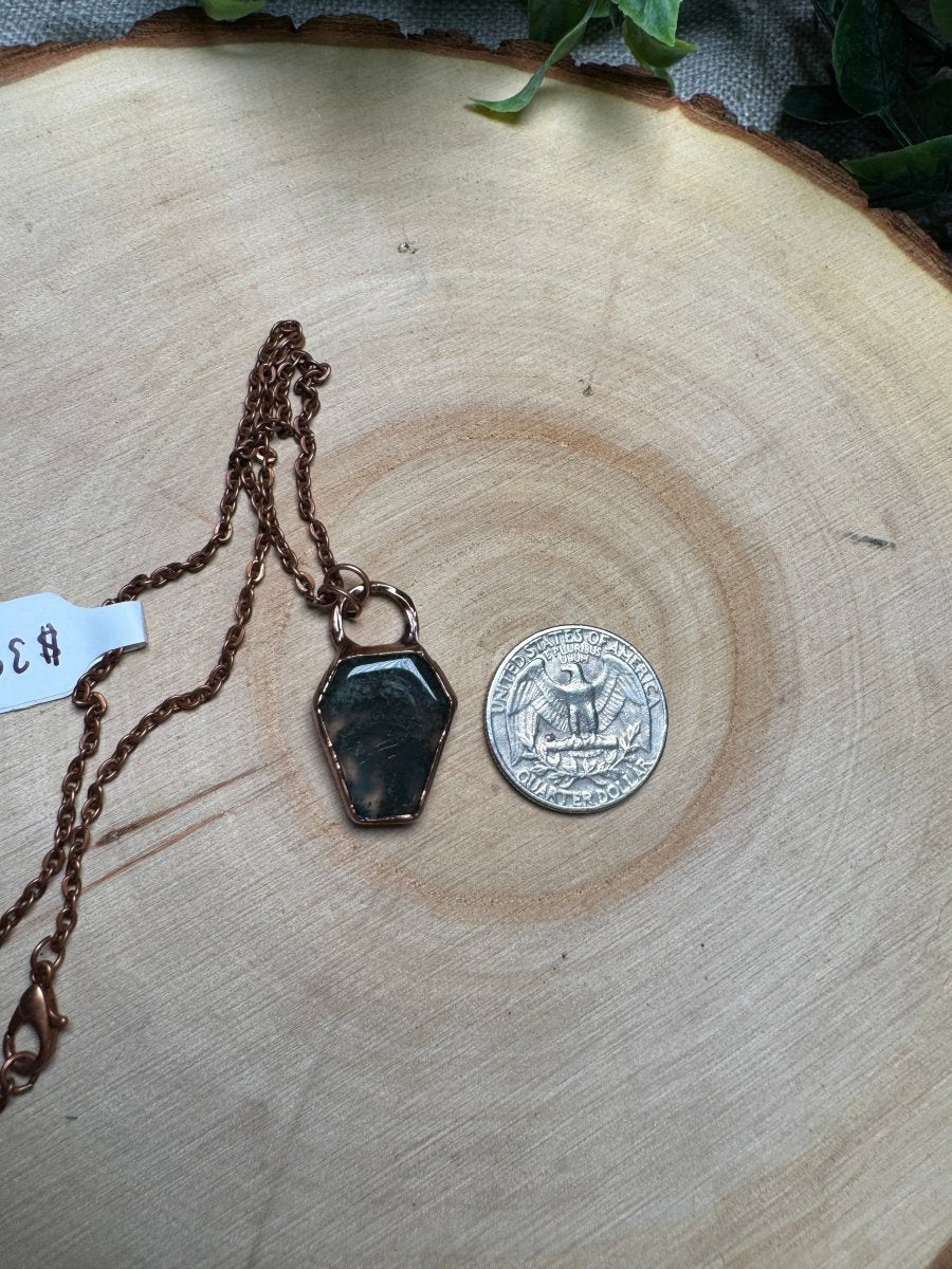 Moss Agate Coffin Necklace | Copper Ashes