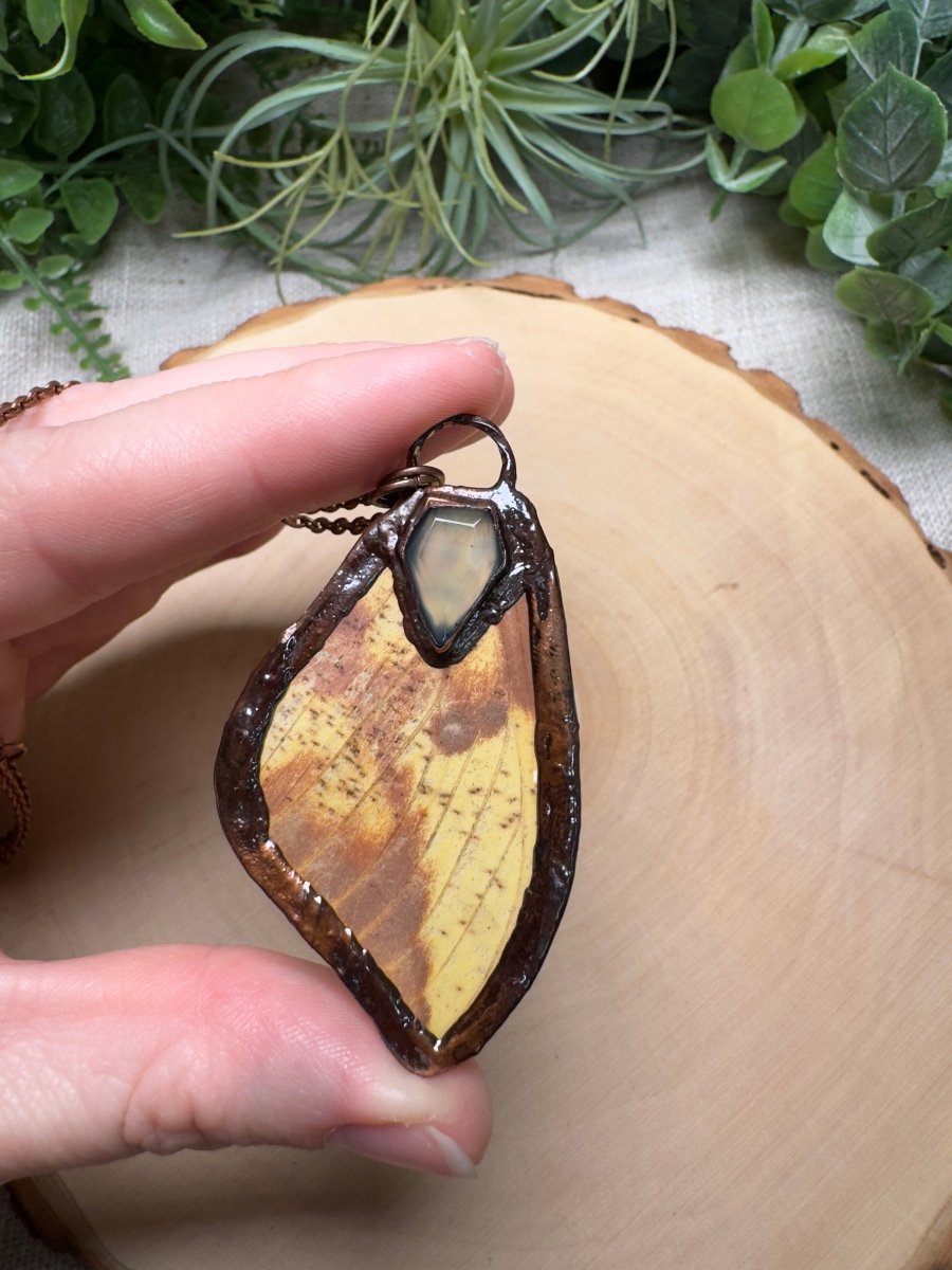 Moth Wing and Prehnite Necklace | Copper Ashes