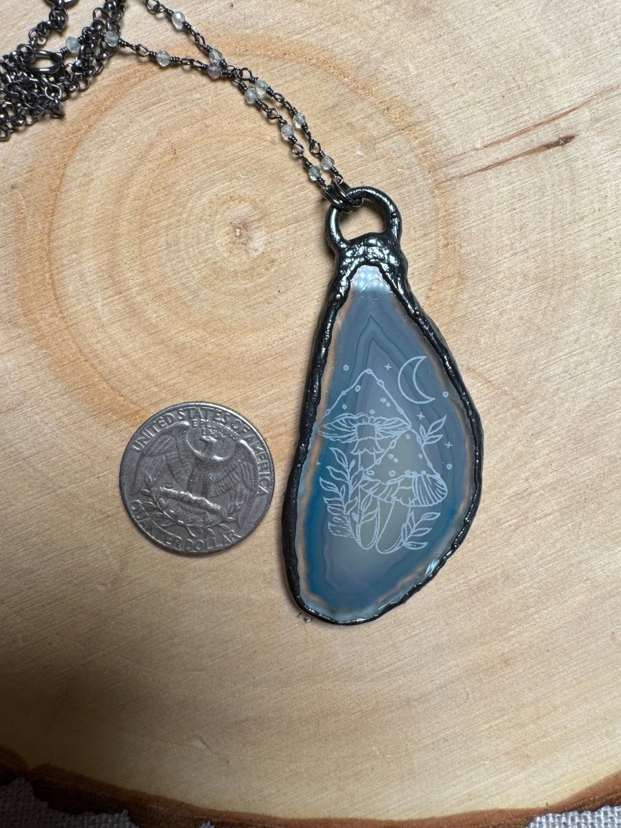 Mushroom Engraved Agate Slice Necklace | Copper Ashes
