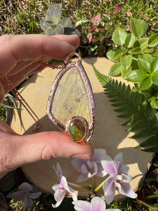 Natural Turquoise and Imperial Moth Wing Necklace | Copper Ashes