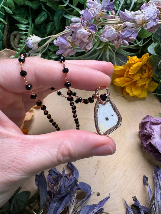 Obsidian and Butterfly Wing Necklace | Copper Ashes