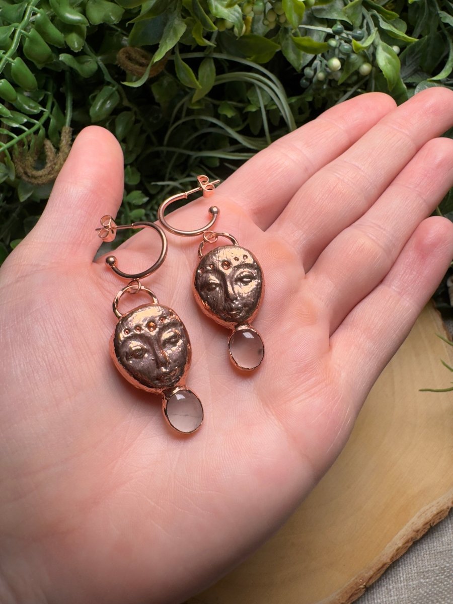 Paisley - Rose Quartz Goddess Earrings | Copper Ashes