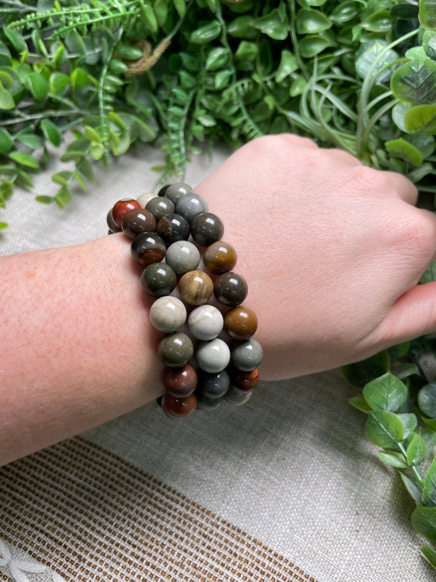 Polychrome Jasper 10mm Beaded Bracelet | Copper Ashes