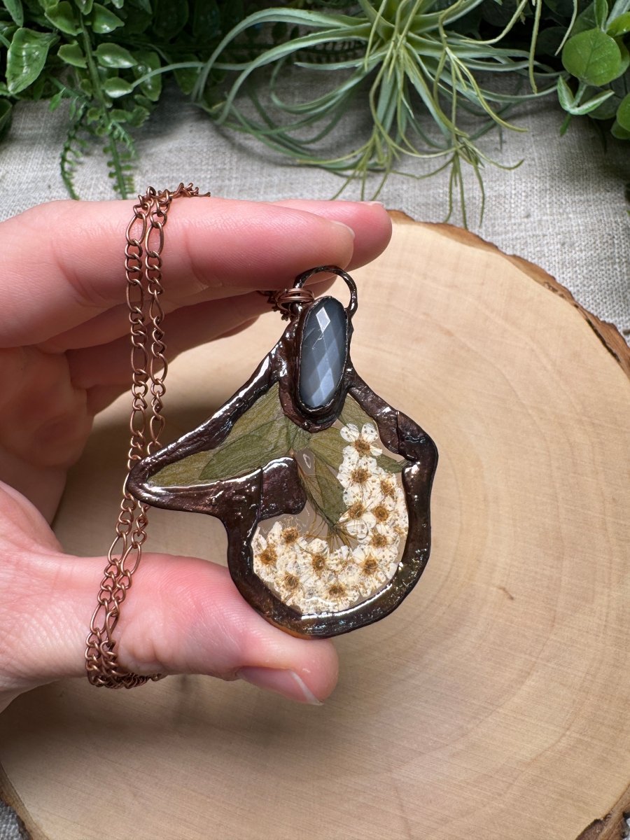 Pucklin - Silver Moonstone and Flower Necklace | Copper Ashes