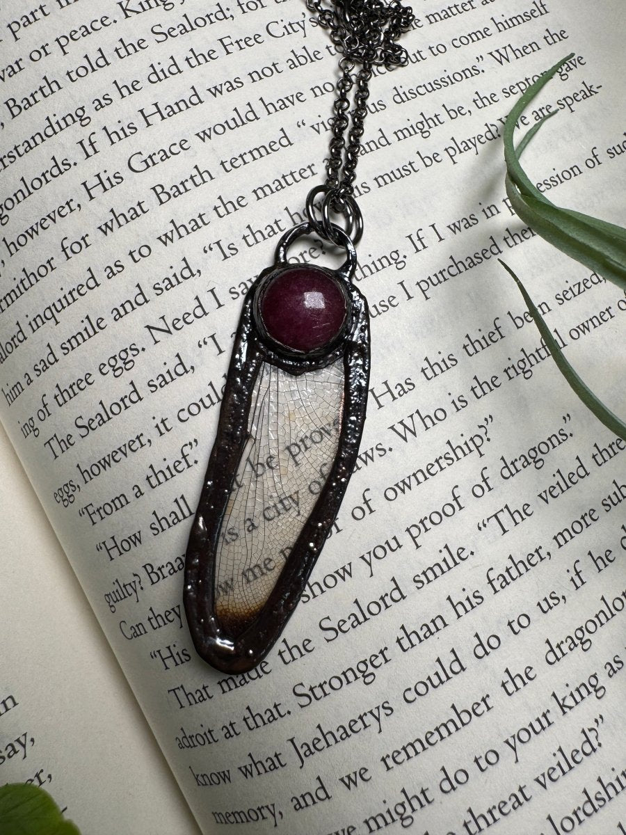 Purple Aventurine and Dragonfly Wing Necklace | Copper Ashes