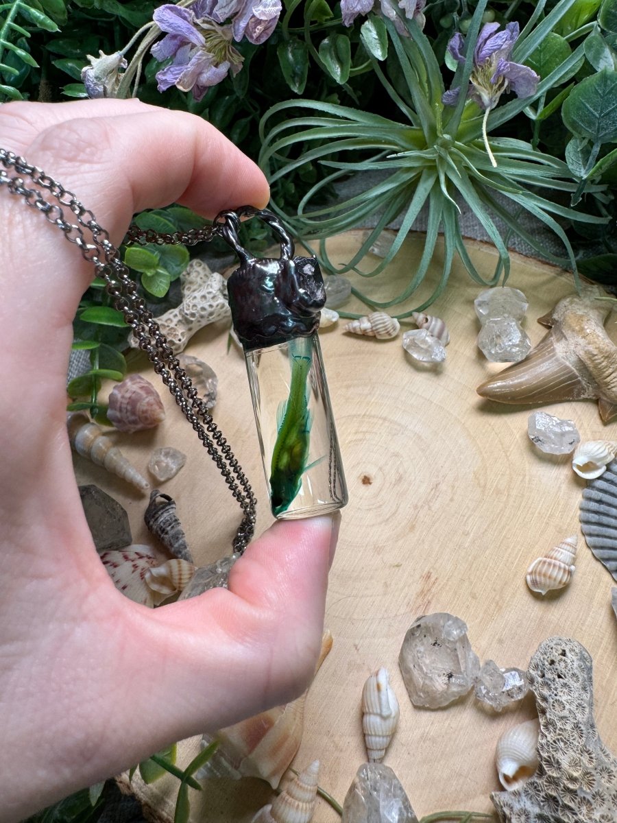 Quartz Diamond and Minnow Oddity Vial Necklace | Copper Ashes