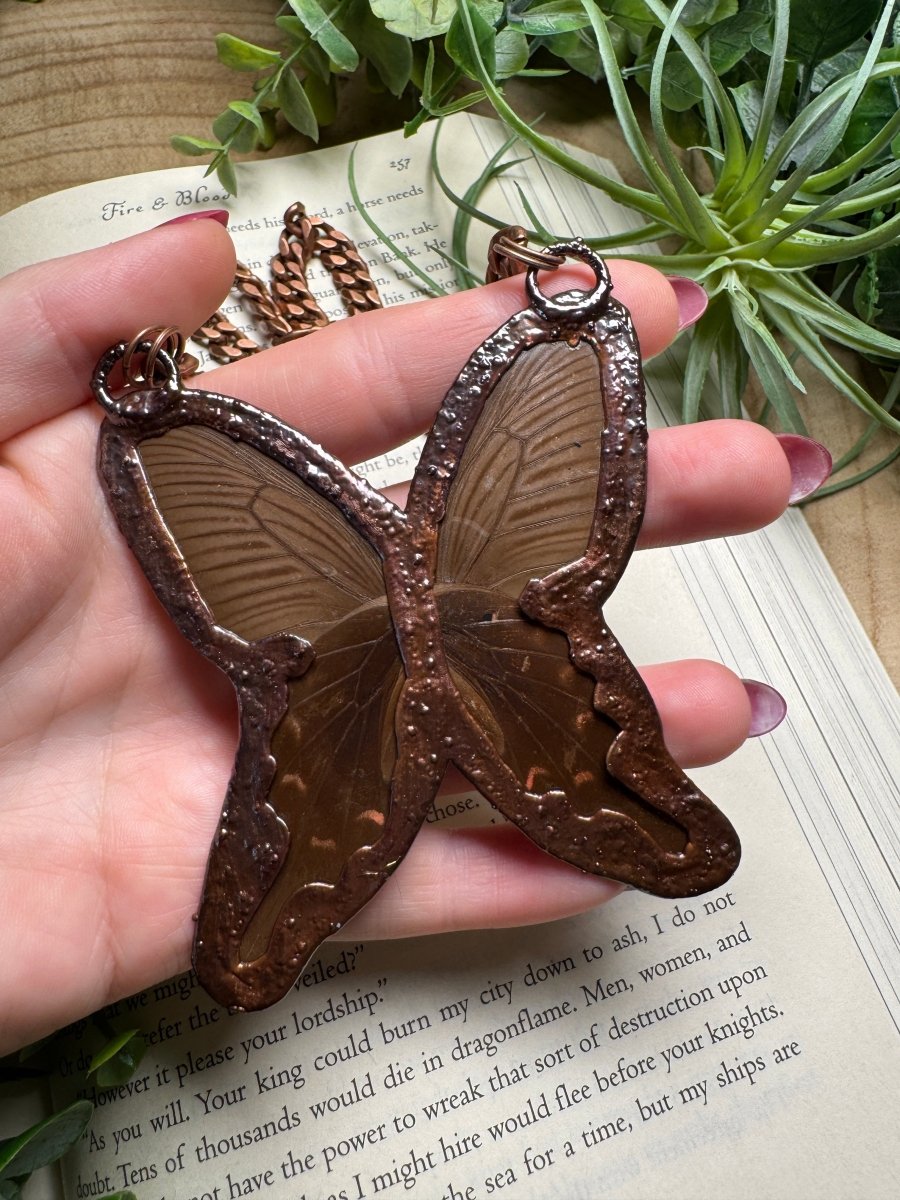 Red Jasper and Butterfly Wing Statement Necklace | Copper Ashes