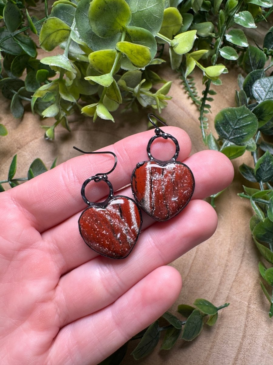 Red Jasper Heart Earrings | Copper Ashes