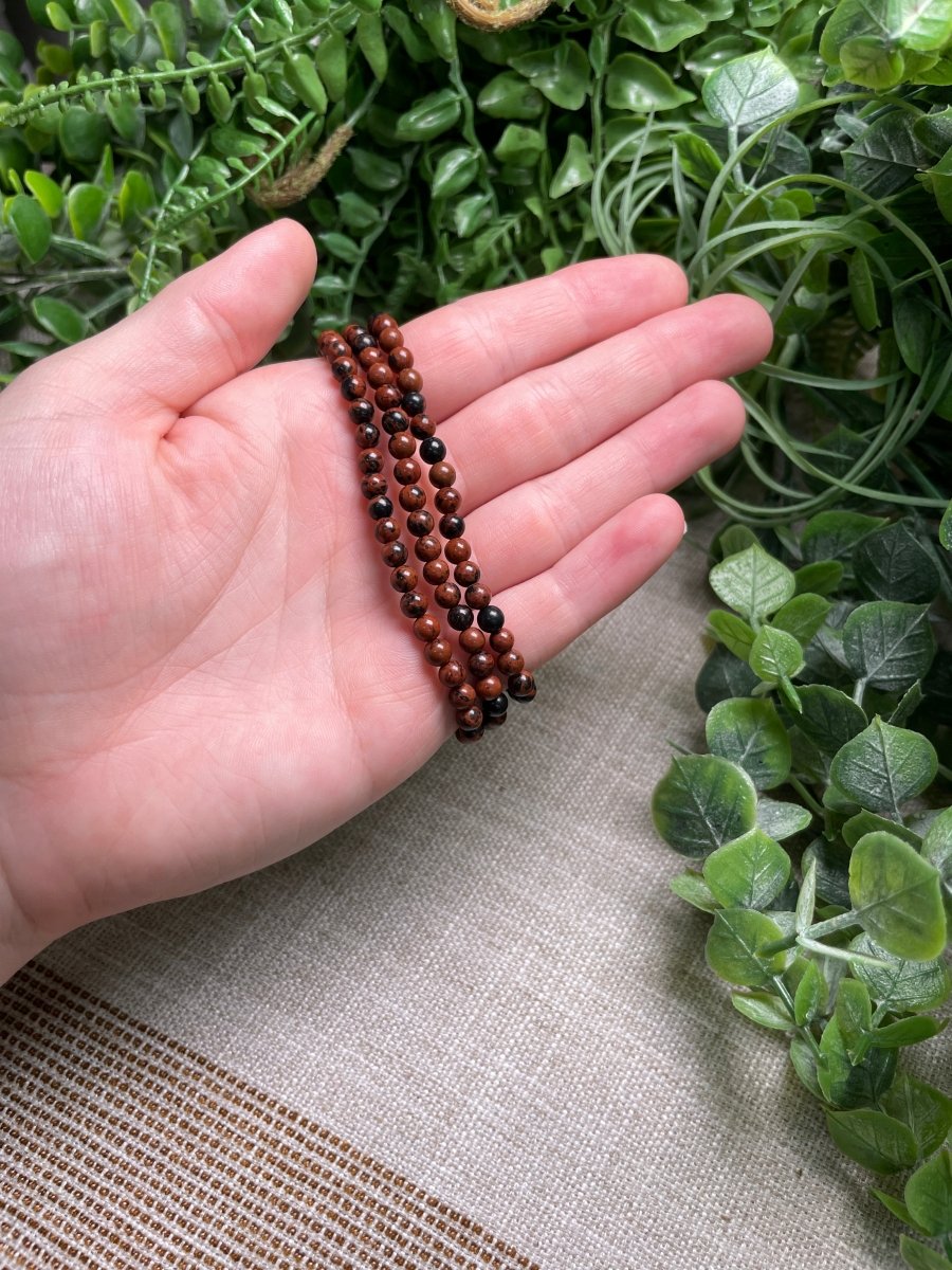 Red Obsidian 4mm Beaded Bracelet | Copper Ashes