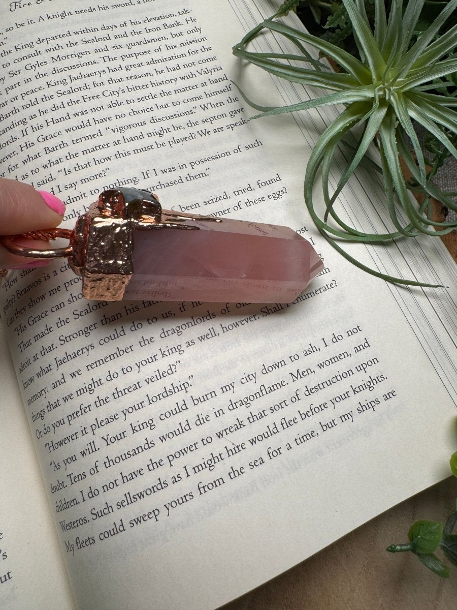 Rose Quartz Tower and Moonstone Star Statement Necklace | Copper Ashes