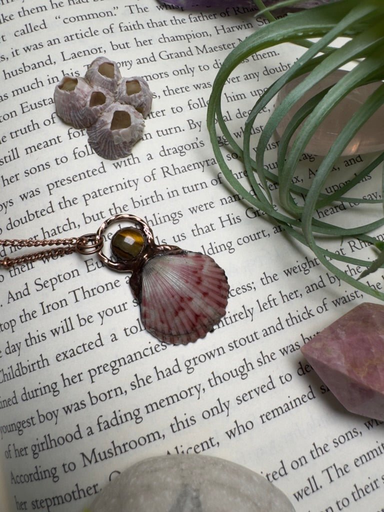 Scallop Shell and Tigers Eye Necklace | Copper Ashes