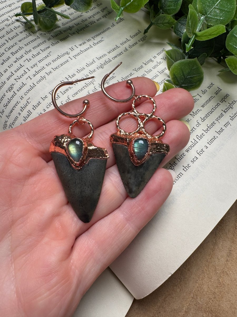 Sharks Teeth and Labradorite Earrings | Copper Ashes