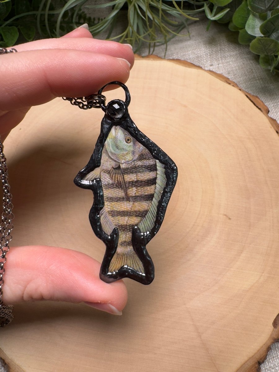 Sheepshead and Black Rutile Quartz Necklace | Copper Ashes